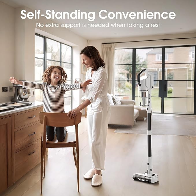 Cordless Vacuum Cleaner Upgraded 650W 55KPA 70Mins Runtime Fast Charging Self-Standing Vacuum Cleaners for Home LED Light Touch Screen Vacuum Cleaner Light Weightfor Pet Hair/Floor White