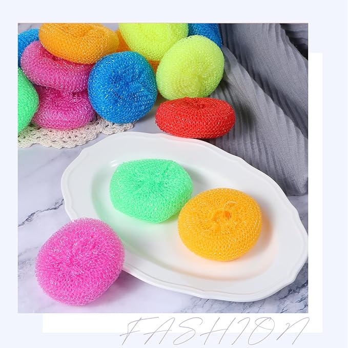 100 Pcs Plastic Scrubbers for Dishes Round Pot Scrubbers for Kitchen Non Scratch Scouring Pads 3.35 Nylon Mesh Dish Scrubber Reusable Poly Mesh Scouring Dish Pads for Household Cleaning