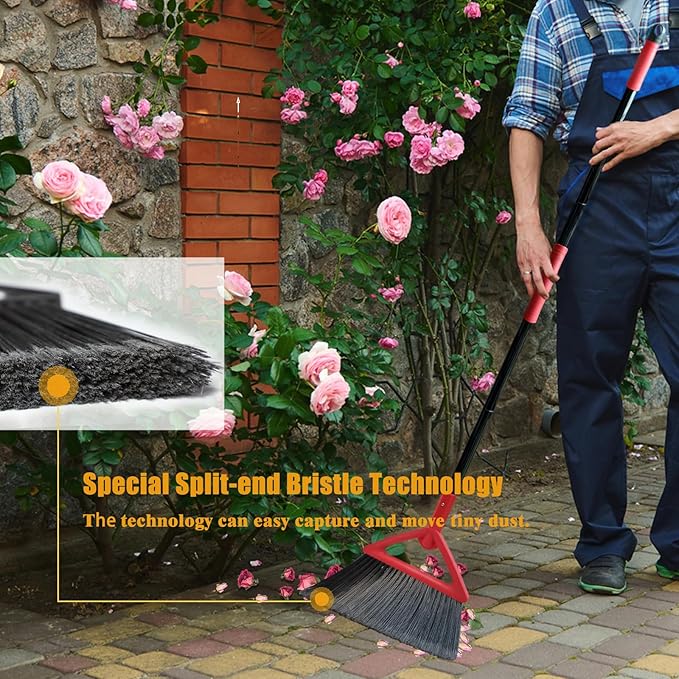 Heavy Duty Broom of Outdoor and Indoor 4 Packs Upgraded Commercial Angle Brooms Perfect Red Broom of HouseKitchen Garage Courtyard Concrete