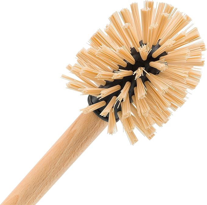Redecker White Coated Metal Toilet Brush Set with High Grade Nylon Toilet Brush with Oiled Beechwood Handle Replaceable Head Vintage Design with Handle and Spout Made in Germany