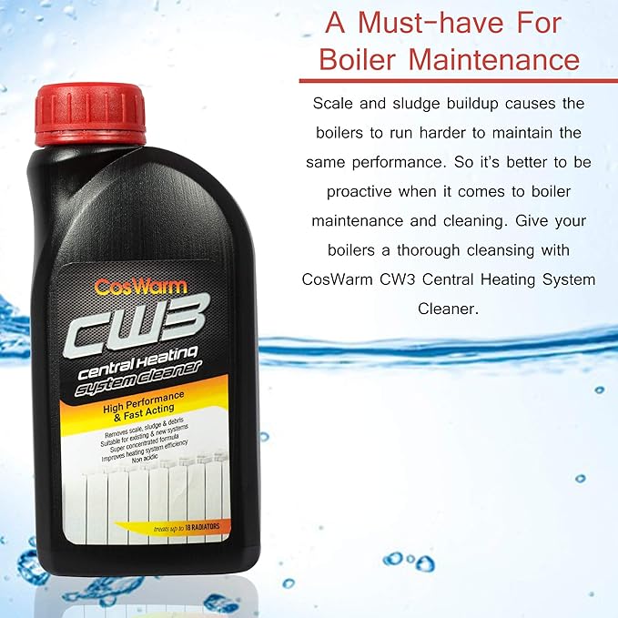 CW3 Central Heating System Cleaner | Treats Up To18 Radiators | Boiler Radiator &amp Pipe System Cleaning &amp Descaling Solution | Cleans &amp Removes Rust Debris Scale Sludge | Underfloor
