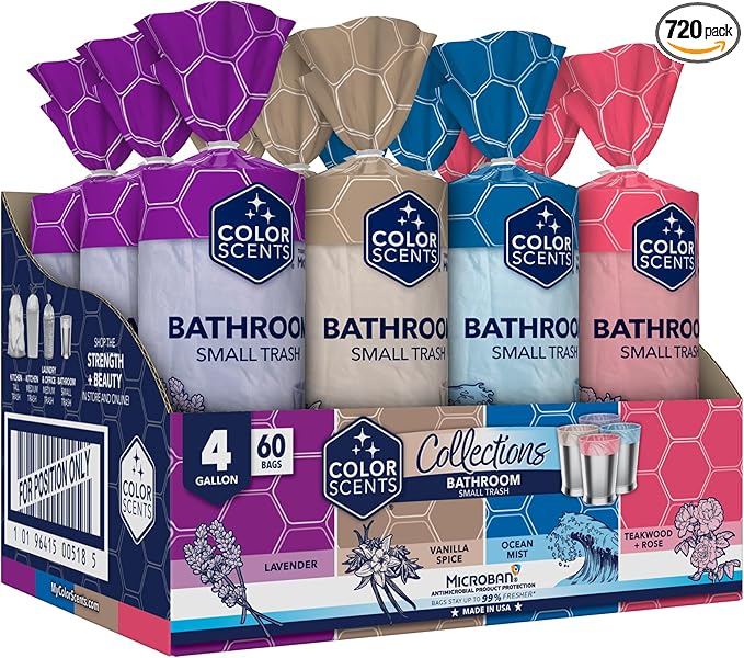 Color Scents 4 Gallon Garbage Bags – Small Scented Trash Bags for Bathroom &amp Bedroom| 720 Count | Twist Tie | Collection | Made in USA