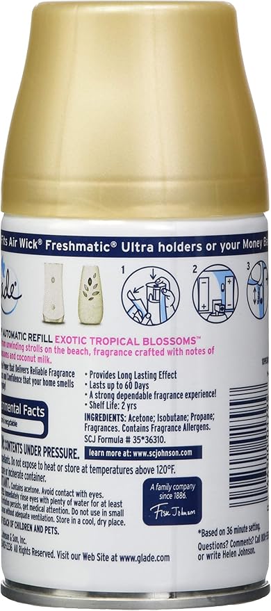 Glade Automatic Spray Refill and Holder Kit Air Freshener for Home and Bathroom Tropical Blossoms 6.2 Oz 2 Count (Pack of 2) Multicolor