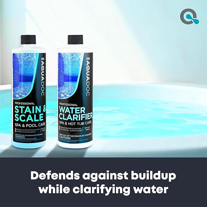 AquaDoc Spa Clarifier and Hot Tub Stain and Scale Control Bundle - Includes 32oz Hot Tub Clarifier and 32oz Spa Stain and Scale Remover - Made in USA