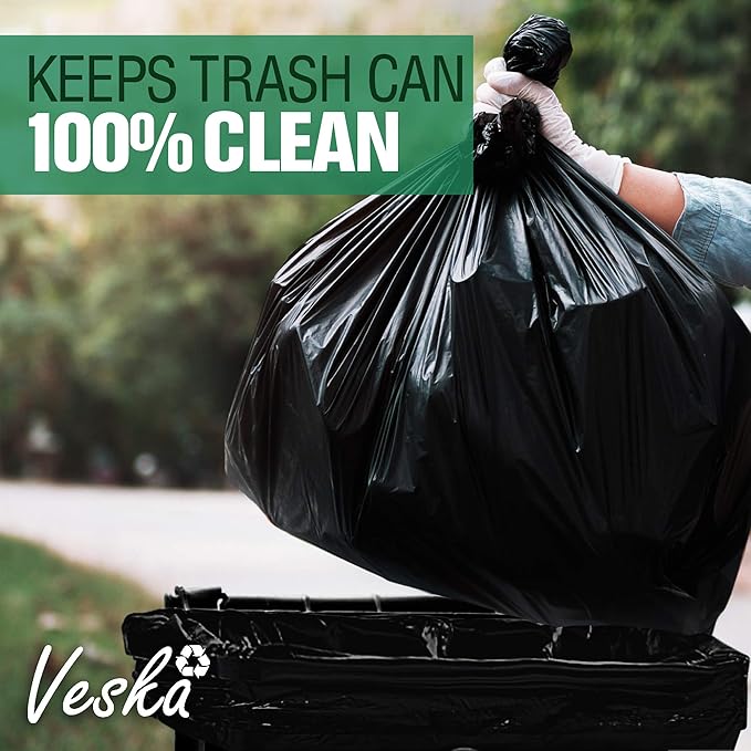 Veska 95-96 Gallon Trash Bags Heavy Duty (ValuePack 25 Bags w/Ties) 100 Gallon Extra Large Trash Bags 90 Gallon 95 Gallon 96 Gallon Heavy Duty Big Garbage Bags