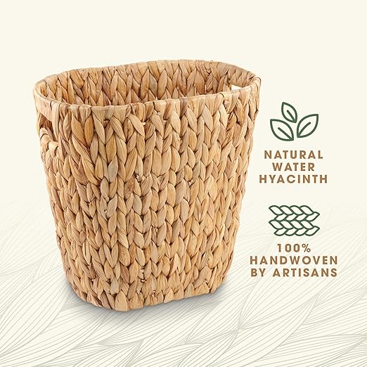2-Pack Oval Wicker Trash Cans – Rattan Trash Can - Wicker Waste Basket for Bathroom Bedroom Office - Decorative Waste Basket (Natural Hyacinth)