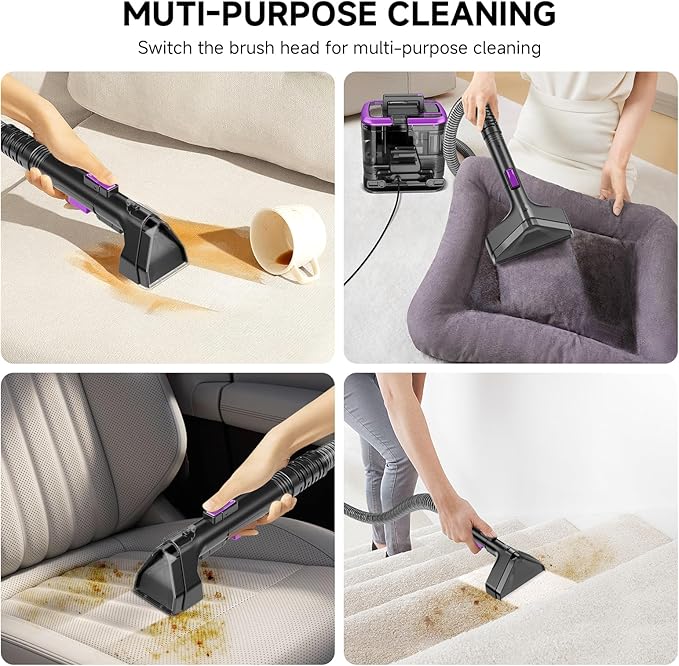 Portable Carpet Cleaner with Steam&amp Heating System Powerful Suction Carpet Cleaner with 3 Cleaning Tools&amp Solution 2 in 1 Upholstery Cleaner Steam Cleaner for Pets Car (purple)