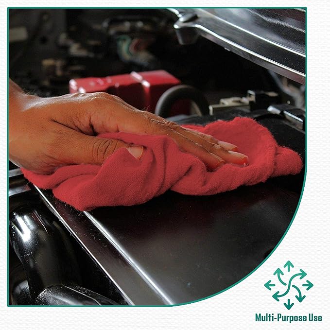 ZUPERIA Cotton Shop Towel – Multipurpose Cleaning Cloths (14 x 12 - Pack of 150 - Red) Reusable Shop Rags for Automobiles Industrial Restaurants Garage and Homes