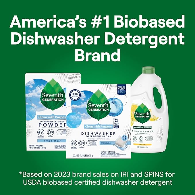Seventh Generation Dishwasher Detergent Packs for sparkling dishes Free &amp Clear Dishwasher Tabs (72 Count)