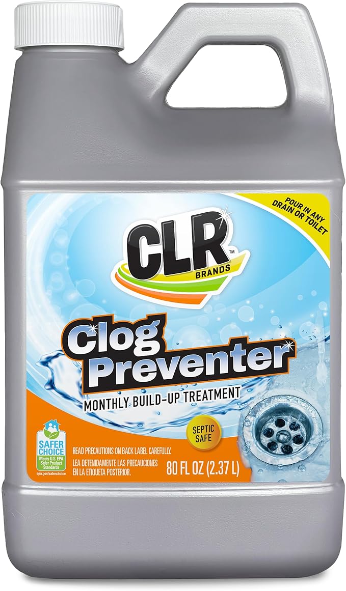 CLR Brands® Clog Preventer Clear Pipes and Drains Monthly Drain Build Up Remover Helps Degrade Sources of Clogs to Keep Drains Flowing Smoothly Safe on All Pipes and Drains - 80 Ounce Bottle