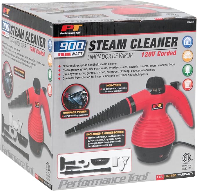 Performance Tool W50079 Red/Black 900W Handheld Steam Cleaner