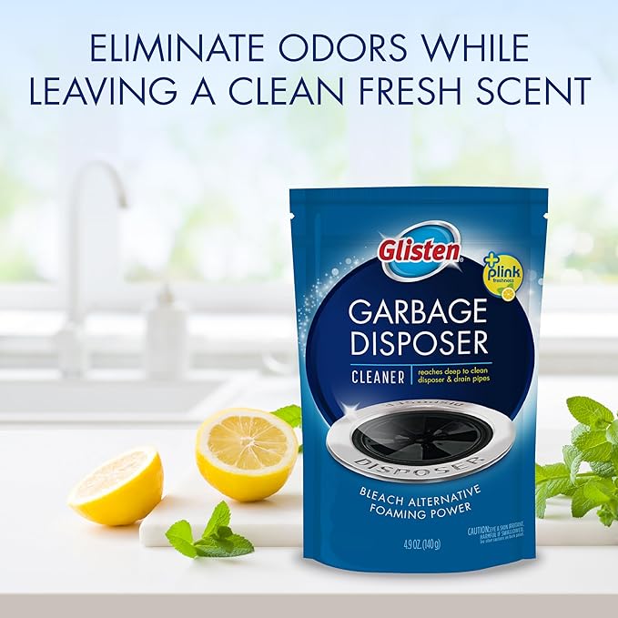 Glisten Garbage Disposer Cleaner and Freshener with Foaming Action Helps Remove Buildup in Drains Lemon Scent Made in the USA 16 Packets
