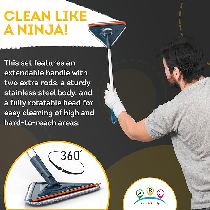 ABC PACK &amp SUPPLY Wall Mop Cleaner with Long Handle Adjustable 31–79 Inch Flat Microfiber Head Stainless Steel Handle Dark Green