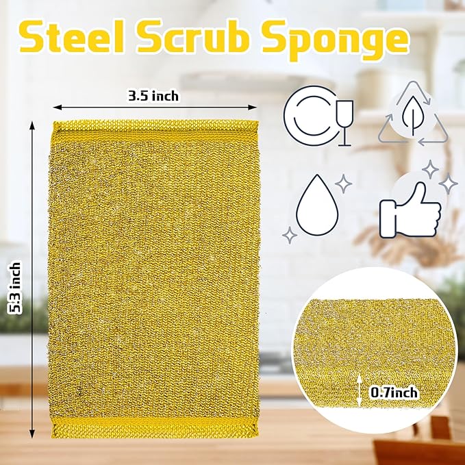 Thyle 24 Pack Steel Scrub Sponges for Dishes Non Scratch Scouring Sponge Multi Use Metal Scrubber Heavy Duty Dish Wash Kitchen Sponge for Pot Dish Washing Hard Surface Cleaning Tools (GrayYellow)