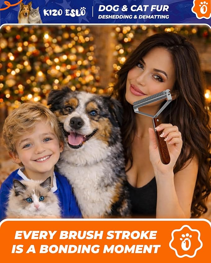 Extra Large 2-Sided Undercoat Rake for Dogs &amp Cats Dog Brush for Shedding Remove Mats Dematting Comb Safe&ampGentle Grooming Brush for German Shepherds Medium to Long-Haired PetsPremium Woode