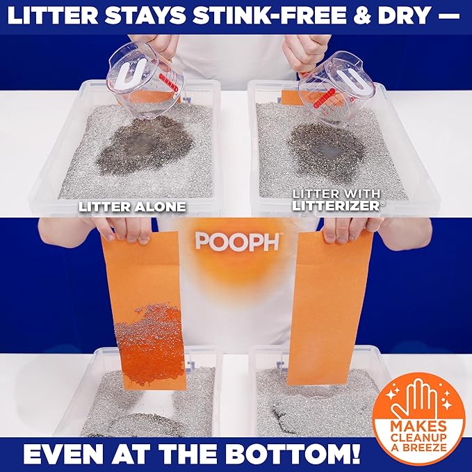 POOPH® LITTERIZER® – 16oz Bottle – Absorbs 46x Weight in Wetness &amp Odor – Keeps Litter Dry Reduces Mess Reduce Litter Costs and Get a Stink-FREELitter Box – Without Fragrances or Harsh Chemicals