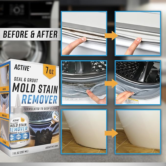 ACTIVE Disposal Cleaner and Mold Stain Remover Gel - Includes 24pk Disposal Cleaning Tablets and 7oz Mildew Stain Remover Gel
