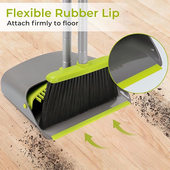 Broom and Dustpan Set with Long Handle 52 Standing Broom and Dust Pan Set for Home Kitchen Room Office Lobby Green