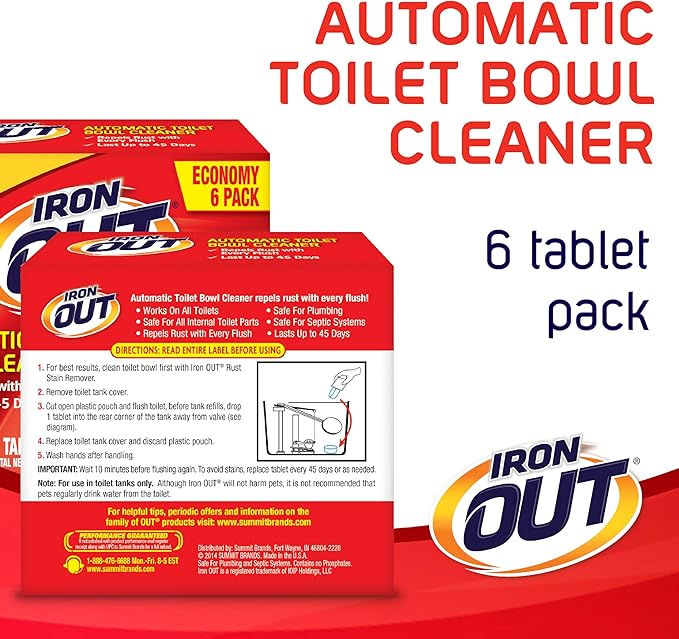 Extra Strength Toilet Bowl Cleaner 24 Fl Oz &amp Iron OUT Automatic Toilet Bowl Cleaner 6 Tablets White