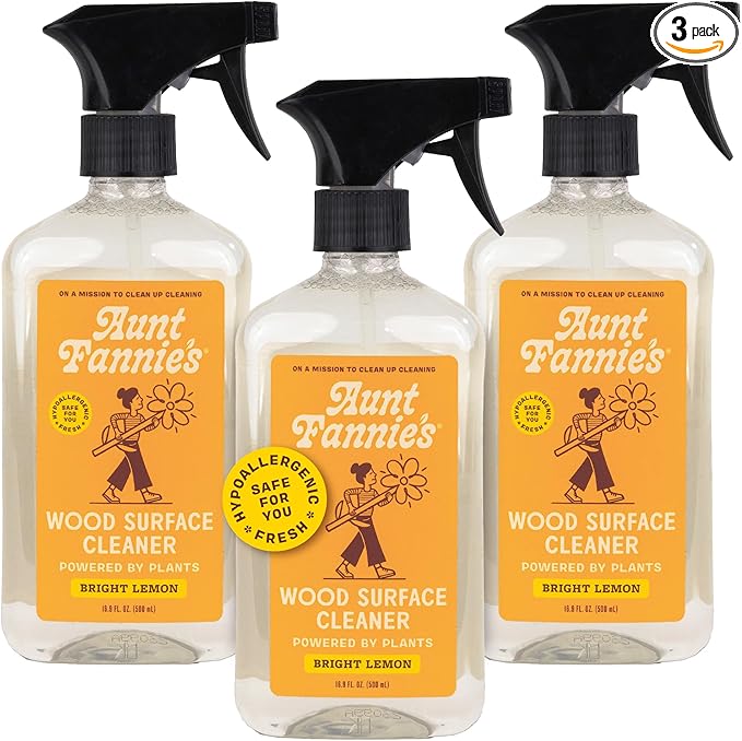 Aunt Fannie's All Purpose Wood Spray Cleaner No-Wax Formula Perfect for Wood Tables Walls Counters &amp Shelves 16.9 Ounces Lemon Scent (Pack of 3)