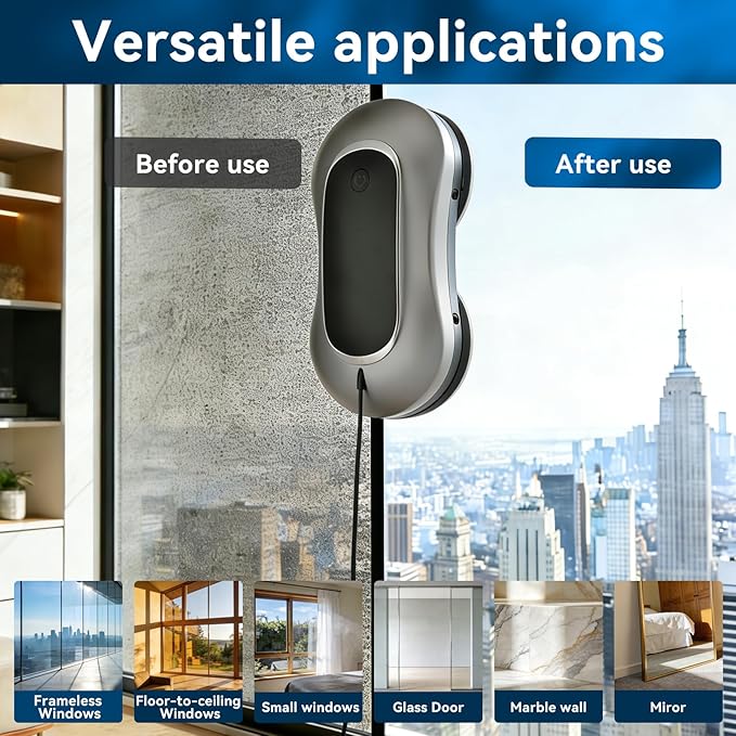 Window Cleaning Robot X11 Pro with Dual-Spray System 70ml Water Tank 3000Pa Strong Suction Auto Edge Detection 2 Cleaning Modes Remote Control for Frameless &amp Framed Glass