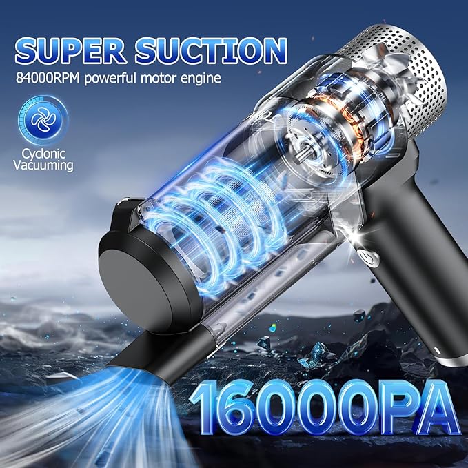 JONYJ Handheld Car Vacuum Cleaner Cordless 16000PA Hand Held Vacuum Portable 2 in 1 Air Duster and Mini Vacuum Cleaner Rechargeable with Led Multi-Nozzles &amp Washable Filters for Home Office Car