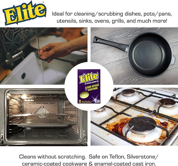 Elite All Purpose Cleaning Pad 24 Pads (Individually Boxed) Non Scratch Dish Sponge Scrubber Sponges for Kitchen and Household Use Made in USA