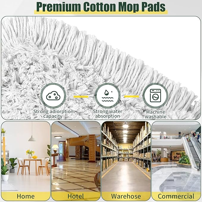 24 Commercial Dust Mop for Floor Cleaning Heavy Duty Large Mop with Replacement Mops Pads Industrial Duster Floor Wet Dry Broom for Cleaning Office Garage Hardwood Warehouse