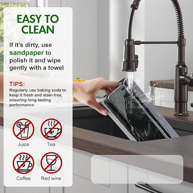 Large Stone Dish Drying Mat for Kitchen Counter 24x16 Inches Diatomaceous Earth 1-Second Absorption Quick-Dry Foldable Non-Slip Easy to Clean for Dishes - Dark Gray