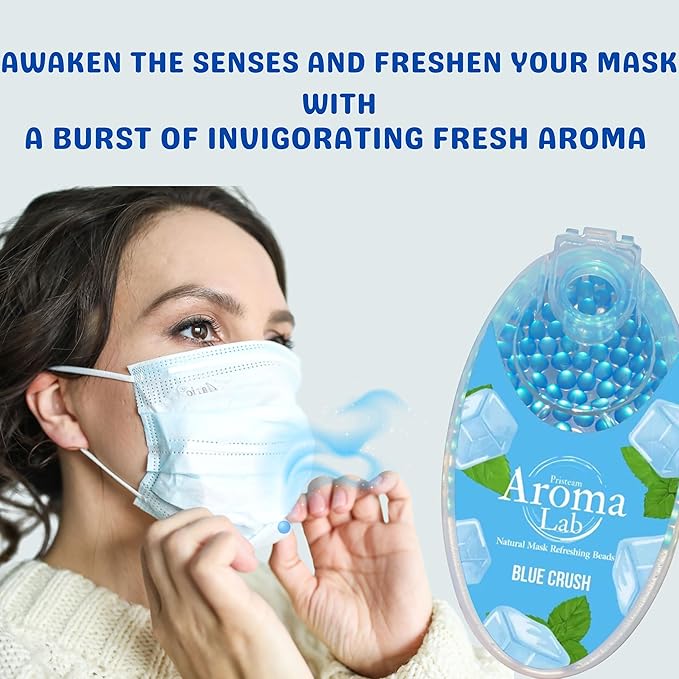 Face Mask Refresher - 1000 Blue Menthol Scented Air Freshener Beads for Face Masks – Long-Lasting Fresh Aroma with Natural Essential Oils (10 Packs of 100)