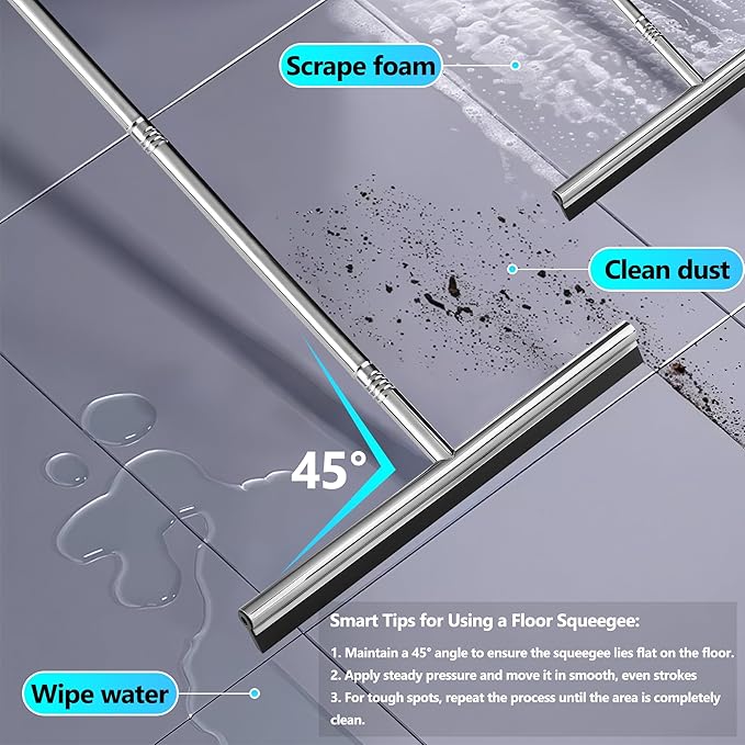 Professional Heavy-Duty Floor Squeegee 15 Wide Silicone Blade &amp 19-59 Adjustable Pole for Garage Floor Driveway Tile &amp Patio – Effortless Water Removal Rust-Proof