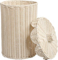 happimess HPM1408W Fern Modern Bohemian Resin 2.9-Gallon Cylinder Wicker Watebasket with Scalloped Lid White
