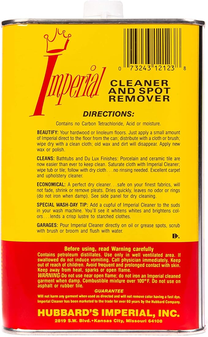 Imperial Cleaner and Spot Remover 32 floz (Pack of 4) Multi-Use Dry Cleaning Fluid for Upholstery Dry Cleaning Solvent Spot Remover Tar Remover for Cars and More Safe on Upholstery Clothes