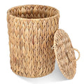 Wicker Waste Basket Water Hyacinth Bathroom Garbage Can with a Lid Small Decorative Boho Trash Can Compact Rattan Woven Bin for Household Kitchen Bedroom Office Living Room