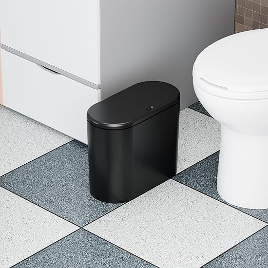 Yieach 3.17 Gallon Thin Small Black Bathroom Trash Can with Lid12L Small Pet/Dog Proof Slim Trashcan and Skinny Covered Trash CanPlastic Covered WastebasketGarbage Can for KitchenOfficeRVBedroom