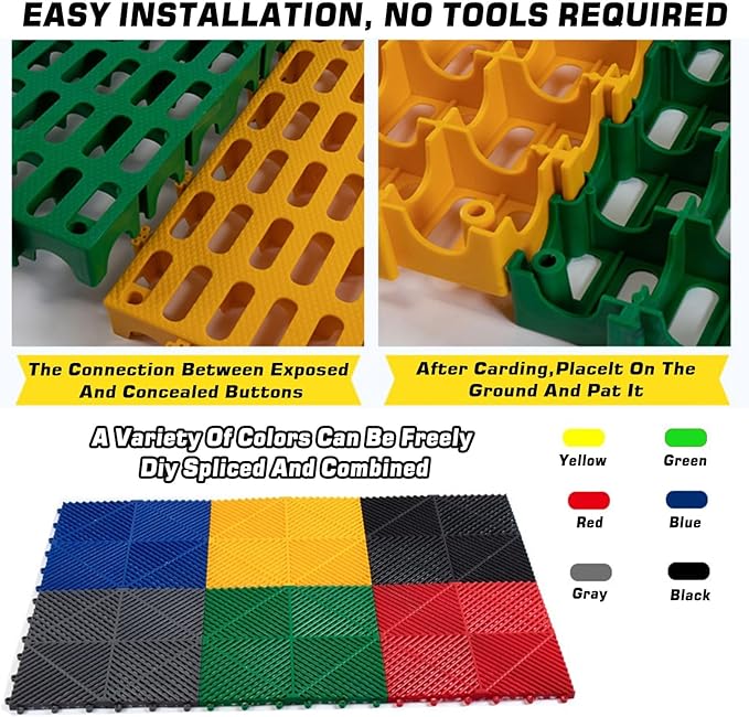 Trench Drainage GrateDrain Covers Outdoor Tiles 50x50cm All-Weather Modular Mats for Garage Terrace &amp Bathroom - Quick-Drain Easy Clean(Blue16 pieces)