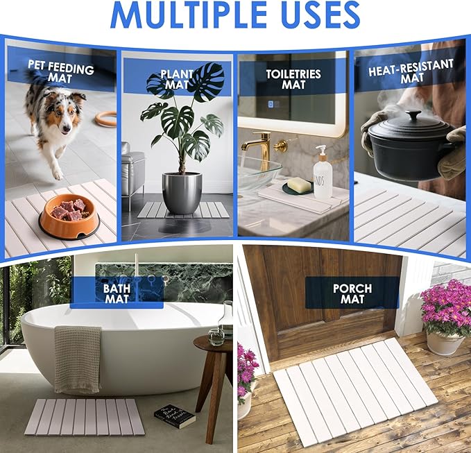 Stone Drying Mat for Kitchen Counter Large Quick Dry Stone Dish Drying Mat Collapsible Foldable Diatomaceous Earth Absorbent Bath Mat for Dishes Utensils Countertop Bathroom 23(L)×15.3(W)