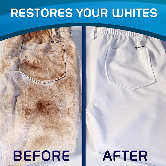 OUT White Brite Laundry Whitener Powder Stain Remover Detergent Booster for Clothes Removes Red Clay and Rust Stains on White Clothing and Uniforms 28 Ounce - Pack of 2