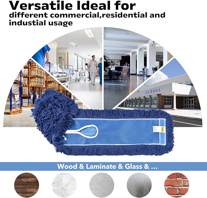 Matthew Cleaning 24'' Industrial Strength Cotton Dust Mop Refill Washable Replacement Heads for Residential &amp Commercial Use Fit Standard Dust Mop Frames Hardwood Laminate Concrete Floors 3 Pac