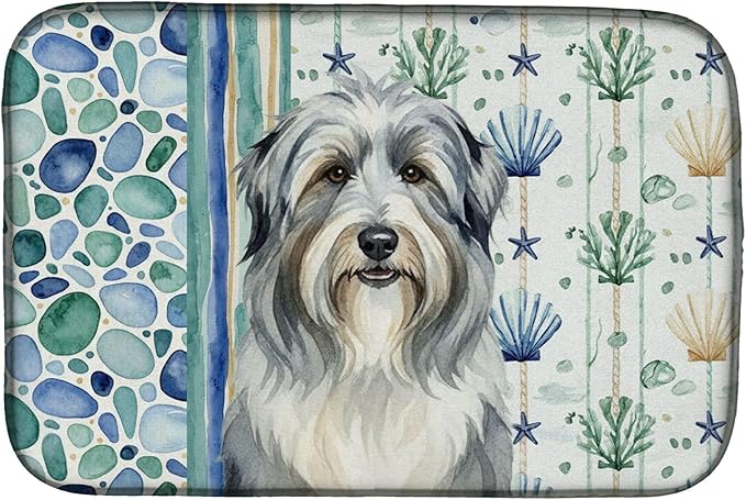 Caroline's Treasures Bearded Collie Coastal Sea Glass Dish Drying Mat Absorbent Dish Drying Mat Pad for Kitchen Counter Dish Drainer Mat for Countertop 14 x 21 Multicolor