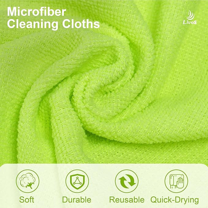 LIVOS Microfiber Cleaning Cloth Roll - 80 Pack Reusable Paper Towels Green Tear Away Microfiber Towels for Car Super Absorbent Lint Free Cleaning Rags for House Kitchen Window-11.5x11.5