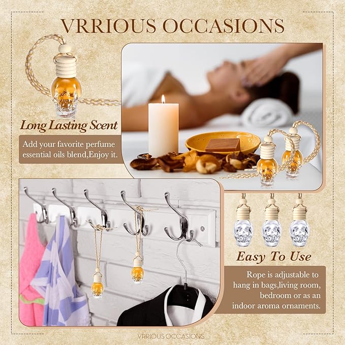 BBTO 100 Pcs Car Air Fresheners Diffuser with Wooden Cap Empty Aromatherapy Diffuser Clear Car Fragrance Holder Pendant Hanging Perfume Fresheners Bottles for Decor(SpookyClear)