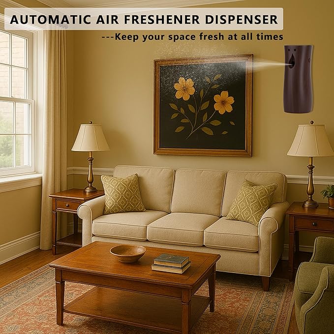 Automatic Air Freshener Spray Dispenser 2-Pack Wall Mounted or FreestandingMultiple Time SettingsCommercial and Home Use in Bathrooms Offices Living Rooms and Commercial Places (Wood 1121)