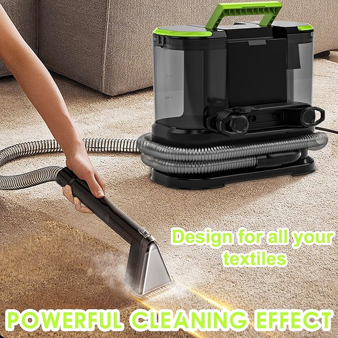 Portable Carpet &amp Upholstery Cleaner Deep Cleaning for Rugs Couch Curtain Car Interiors Stains Pet &amp Family Friendly 21 Kpa suction with 800W high-performance motor 120V (Green)