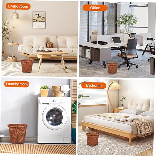 Healifty Natural Straw Woven Wastebasket Small Office Trash Container Open Top Practical Waste Paper Basket Storage Bin for Home and Bedroom