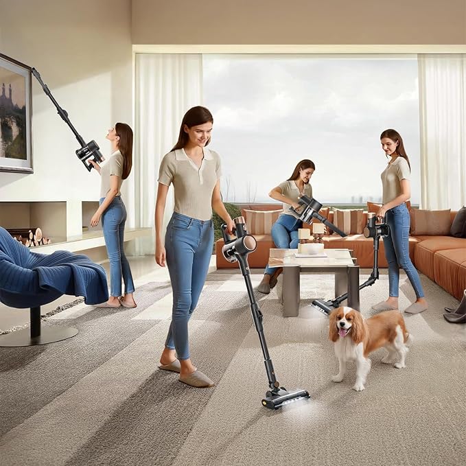AGLUCKY Stick Vacuum Cleaner Power Suction Vacuum Cleaners with Hepa Filter LED Headlight Bendable Handle Rechargeable Vacuum Cleaners for Hardwood Floor &amp Carpet(Grey)