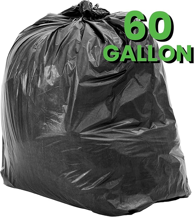 Easy Grab Trash Bags 55-60 Gallon (100 Count) - Super High Density Rolls (Heavy Duty Can Liners Garbage Bags Bulk Contractor Bags with 50 55 60 Gallon Capacity) (Black)