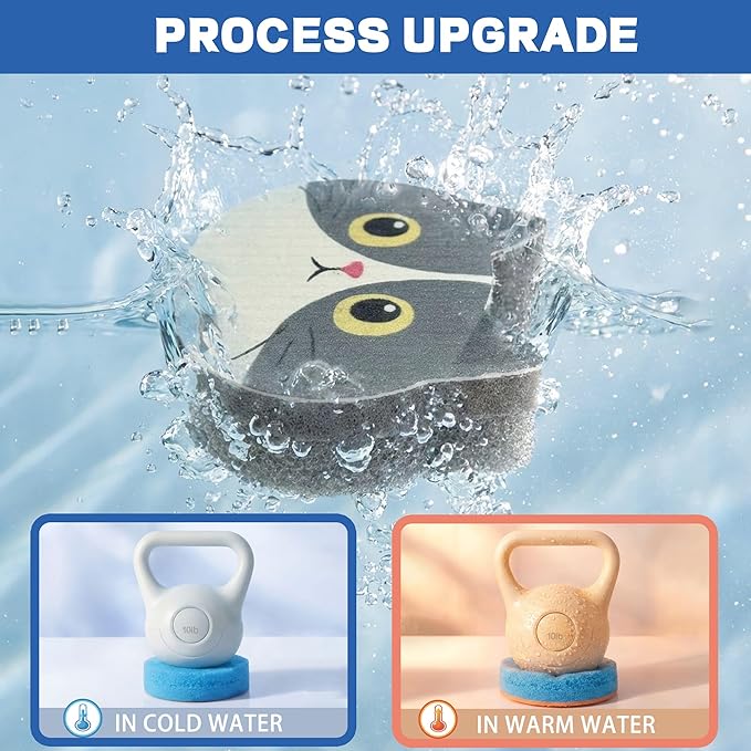 Bulimumu Kitchen Sponge Composite Swedish Dish Clothes Cute Cat Set Dual-Action Scrubber with Smart-Response Layer Non-Scratch Dishwashing Sponges(6 Pack)