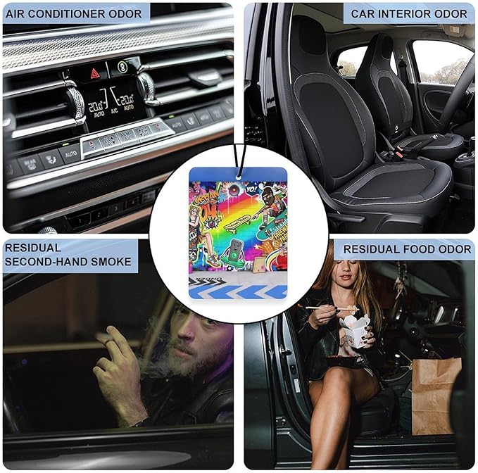 5PCS Car Air Freshener Hanging Personalized Double Sided Urban Graffiti Car Fresheners Long Lasting New Cars Scents Cute Automotive Freshies for Closets Drawers (tea)