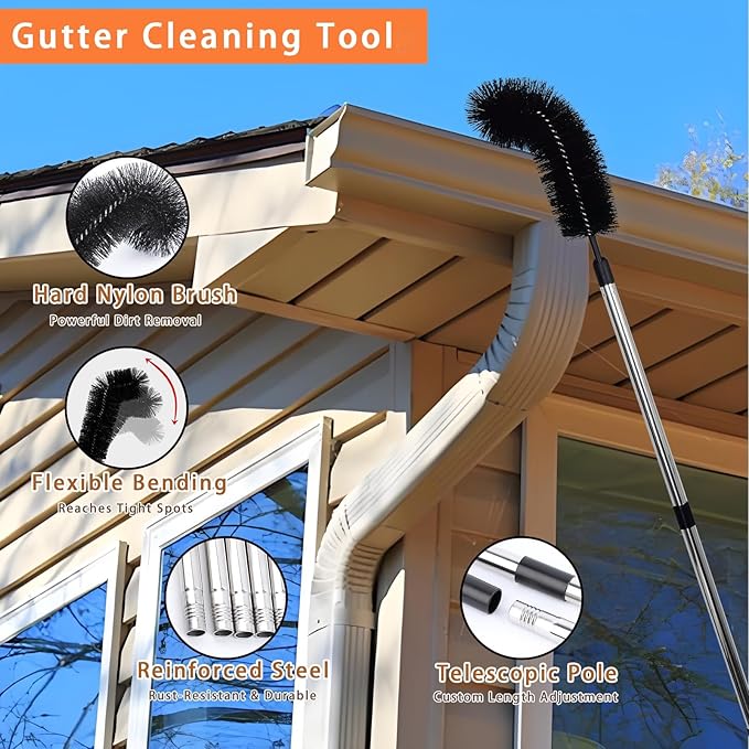 12.5 FT Window Cleaning Kit with 10-Section Extension Pole Silicone Squeegee Window Washer &amp Gutter Cleaning Brush for High Windows Glass Cars &amp Gutters
